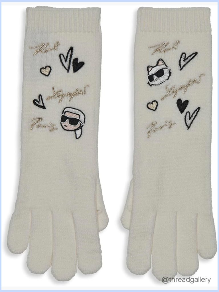 Embroidered Hearts Cold Weather Gloves Acrylic One Size